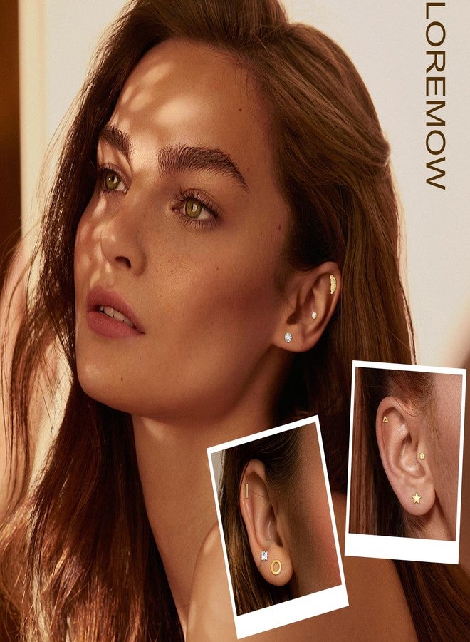 LOREMOW 20G 18Pairs Surgical Steel Threadless Stud Earrings for Women Men Hypoallergenic CZ Flatback Earrings Star Moon Cartilage Helix Tragus Lobe Stud Earring Set for Multiple Piercing G-6 - Image 5